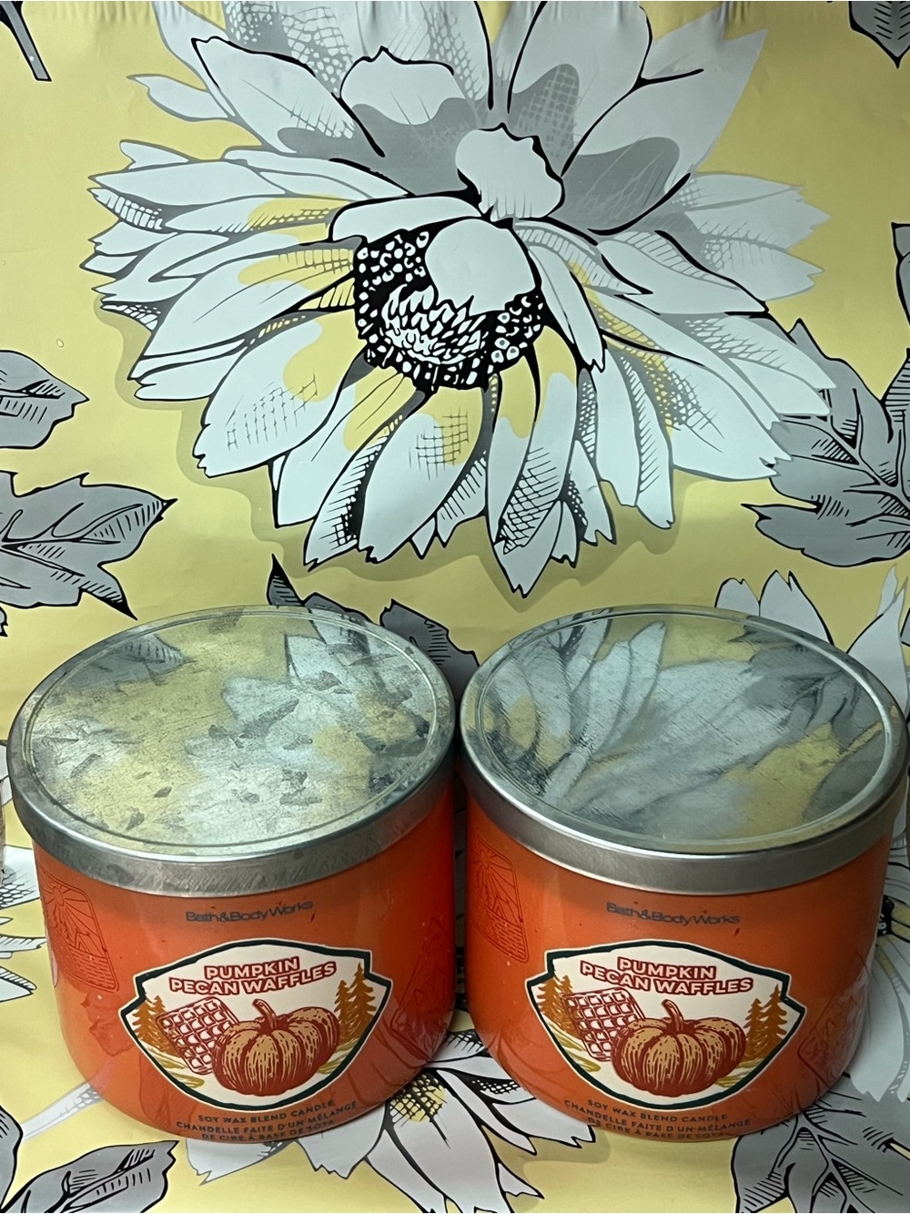 2 Bath & Body Works Orange Pumpkin Pecan Waffles Candle Set
